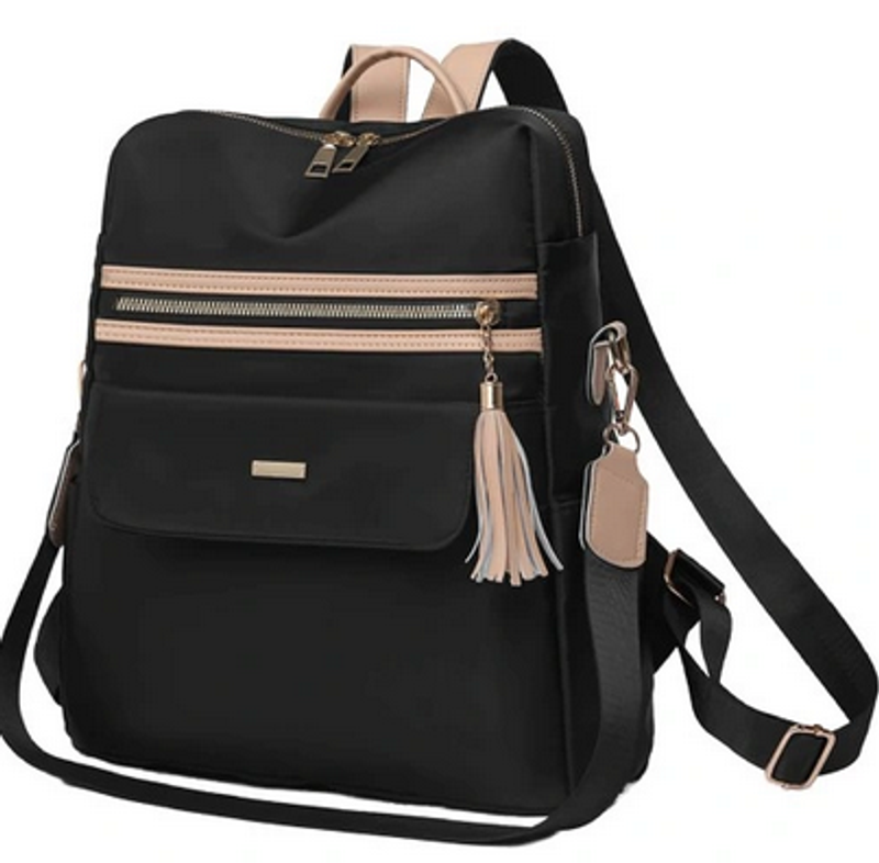 Plecak damski 2 w 1 - czarny z brązowymi detalami