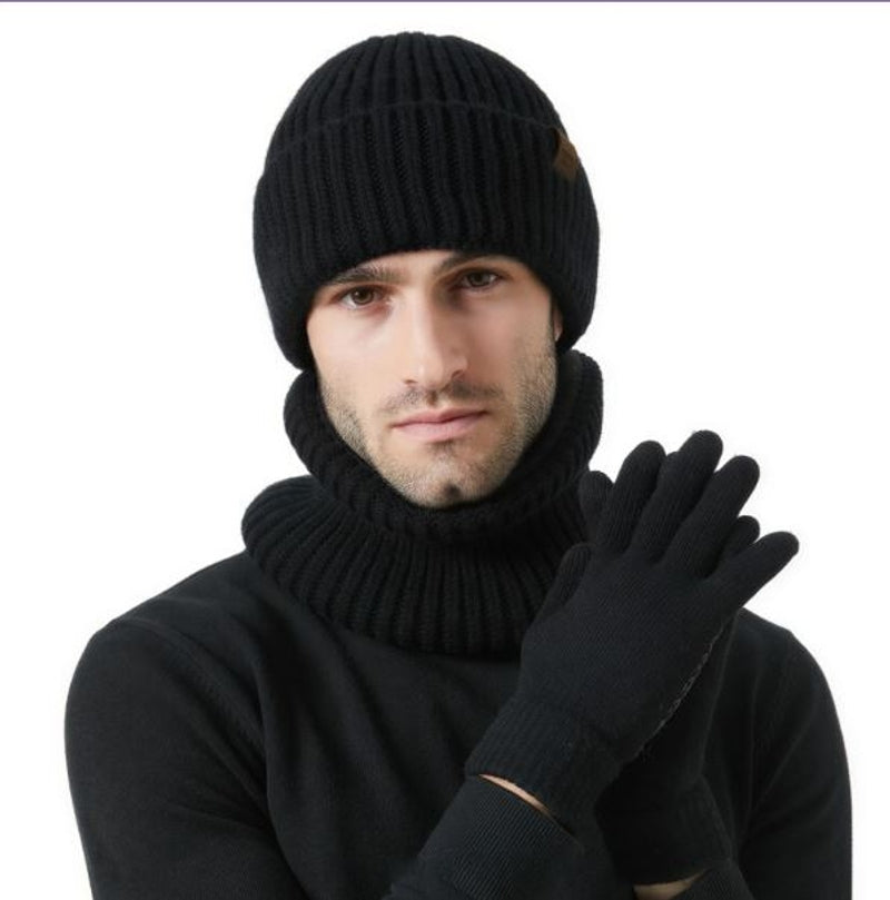 Informacje Imię Męski czarny komplet zimowy z czapką, szalikiem i rękawiczkami