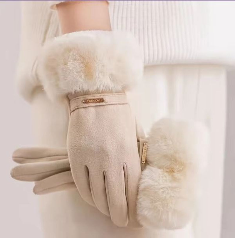 Damskie beżowe rękawiczki zimowe