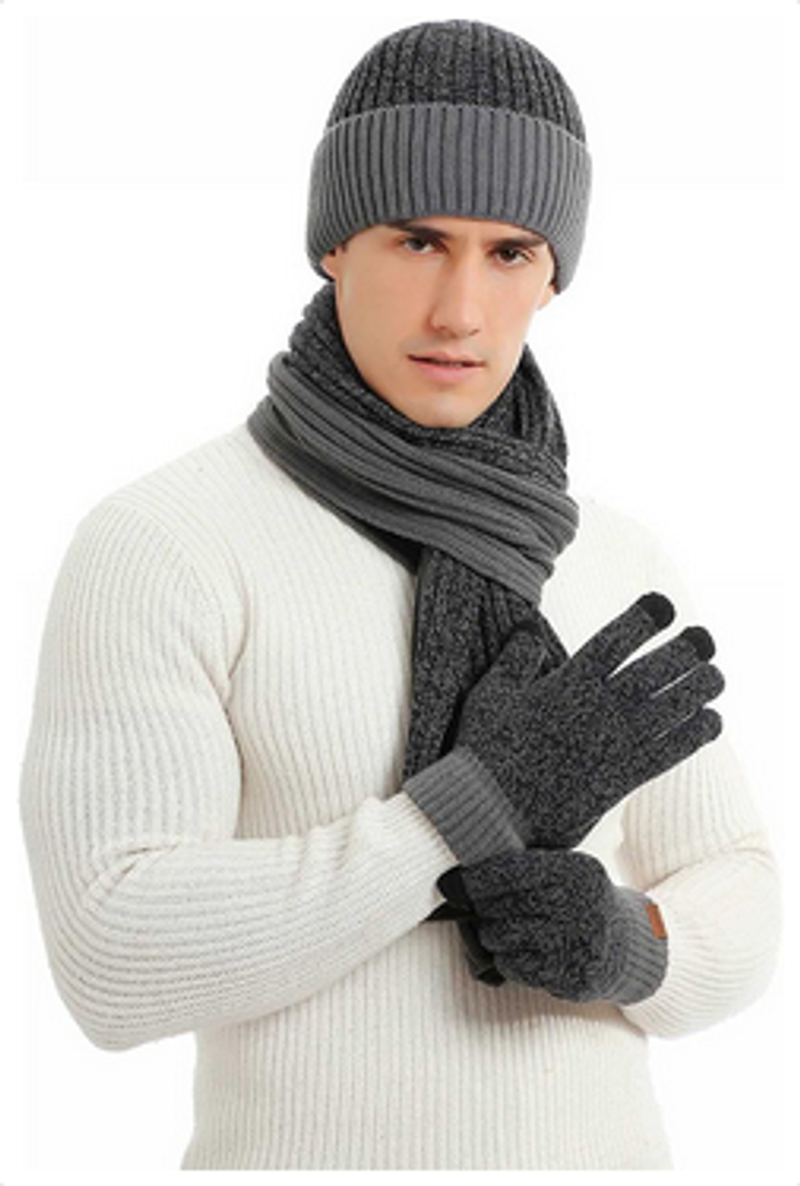 Zestaw męski: czapka, szalik i rękawiczki – szary